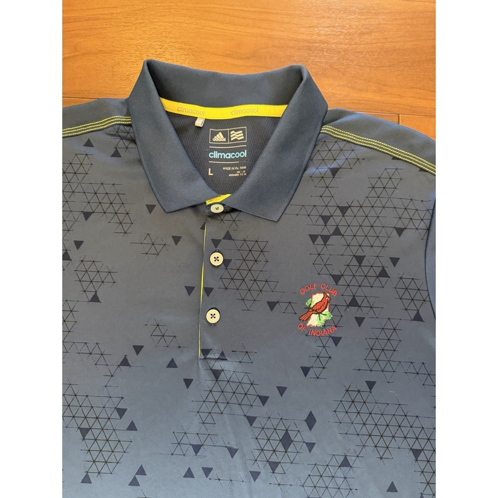 Adidas Climacool Polo Shirt Golf Club of Indiana Blue Yellow Men's Size Large L - Picture 5 of 10